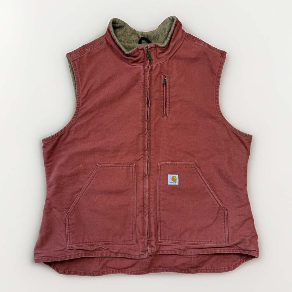 Carhartt Duck Lined Vest Women's 2XL Pink Full Zip Mock Neck Heavy Workwear